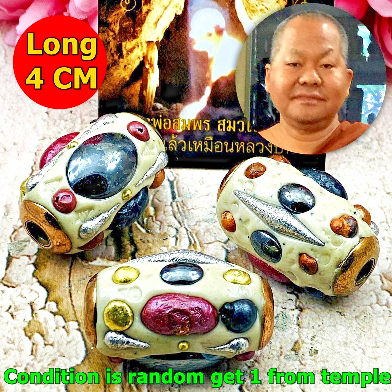 Takrut Watcharatad Leklai 59type Lp Somporn Immortal White 4cm Thai Amulet #0139