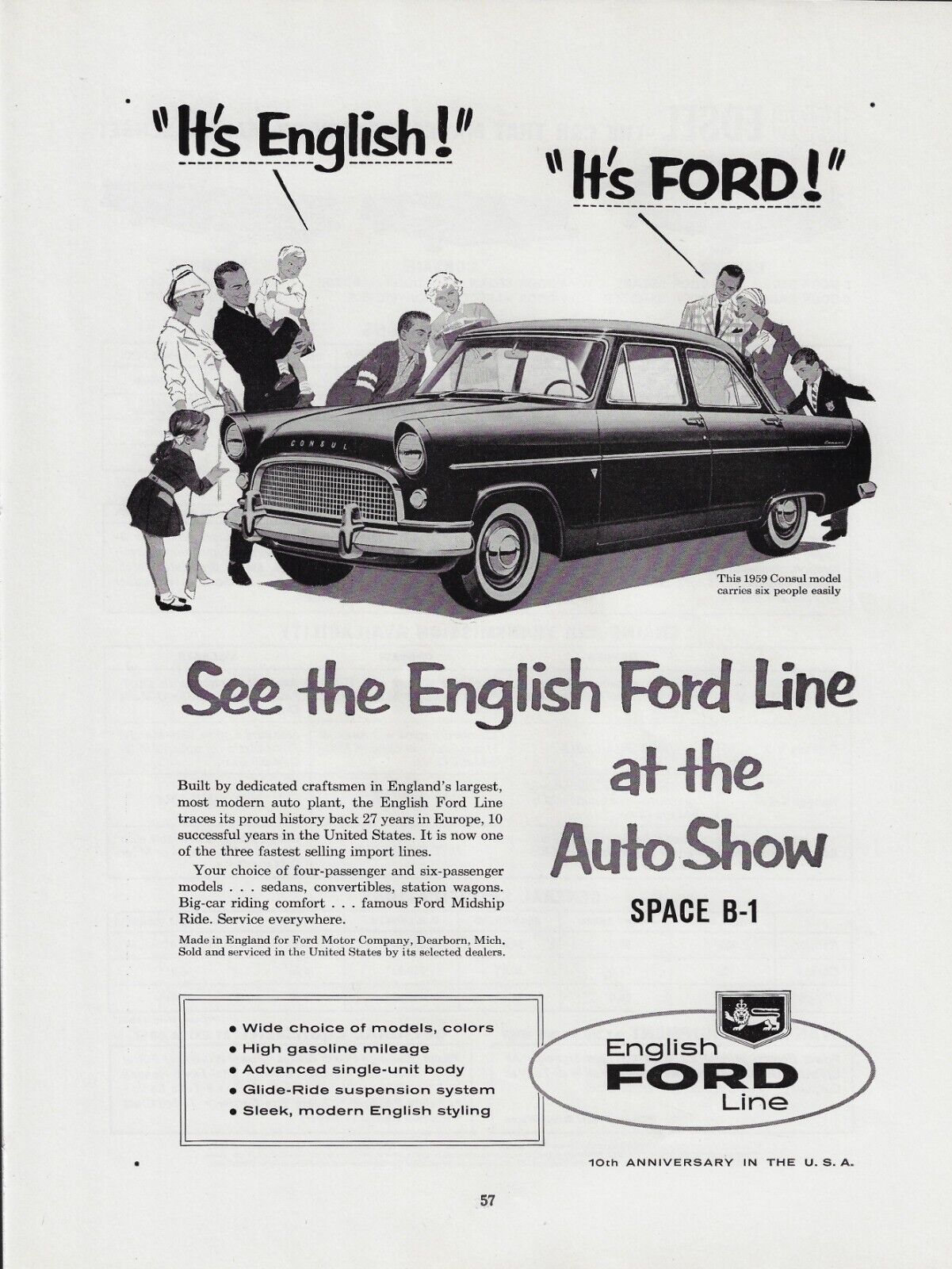 1959 Ford Consul 6 Passenger English British Sedan Car VINTAGE PRINT AD