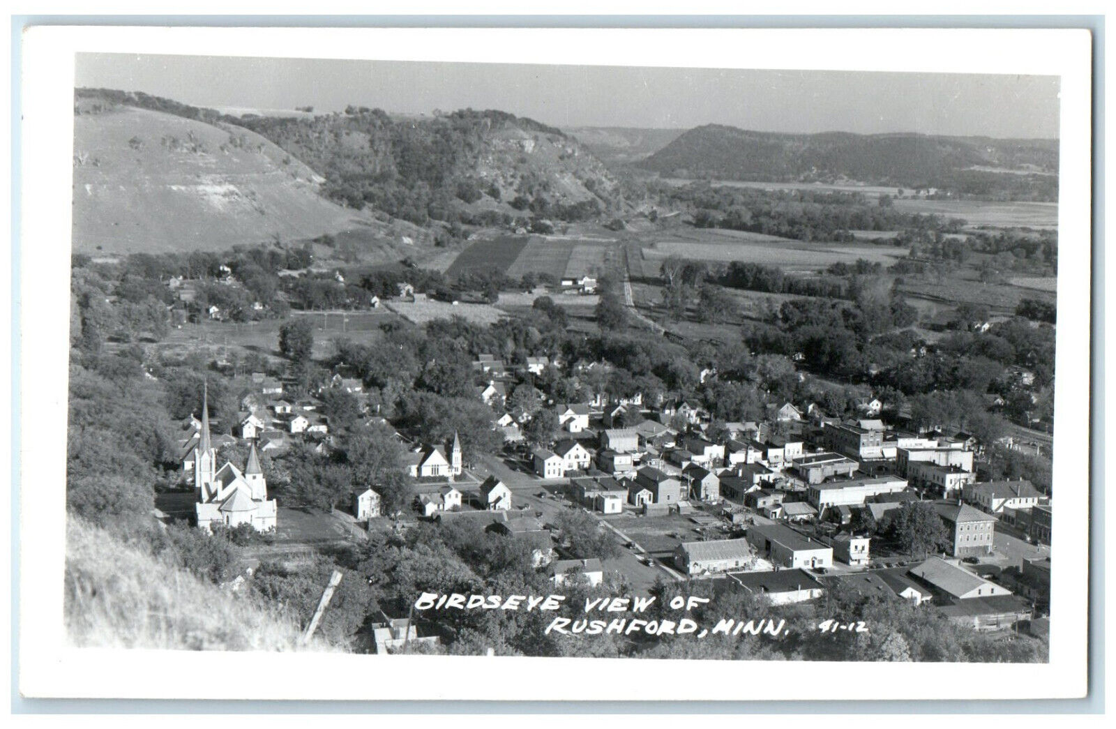 c1950's Birdseye View of Rushford Minnesota MN Vintage RPPC Photo Postcard