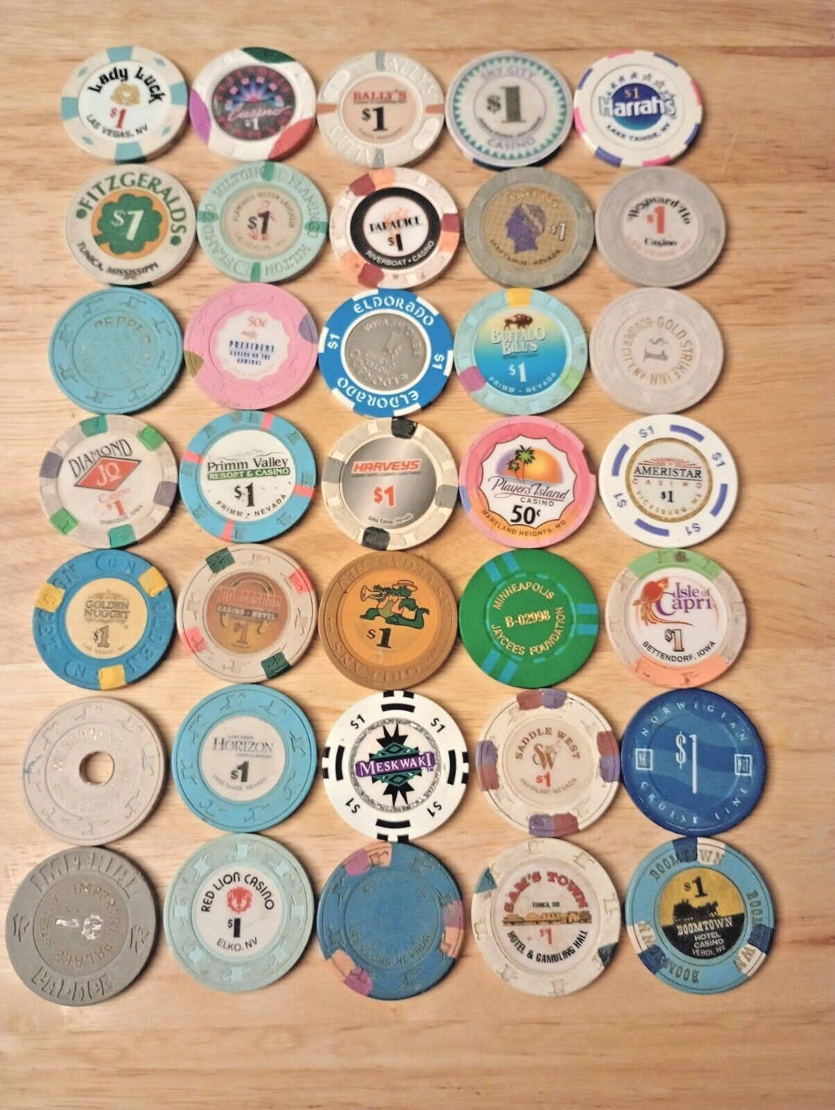VINTAGE LOT OF 35 Different CASINO CHIPS TOKENS