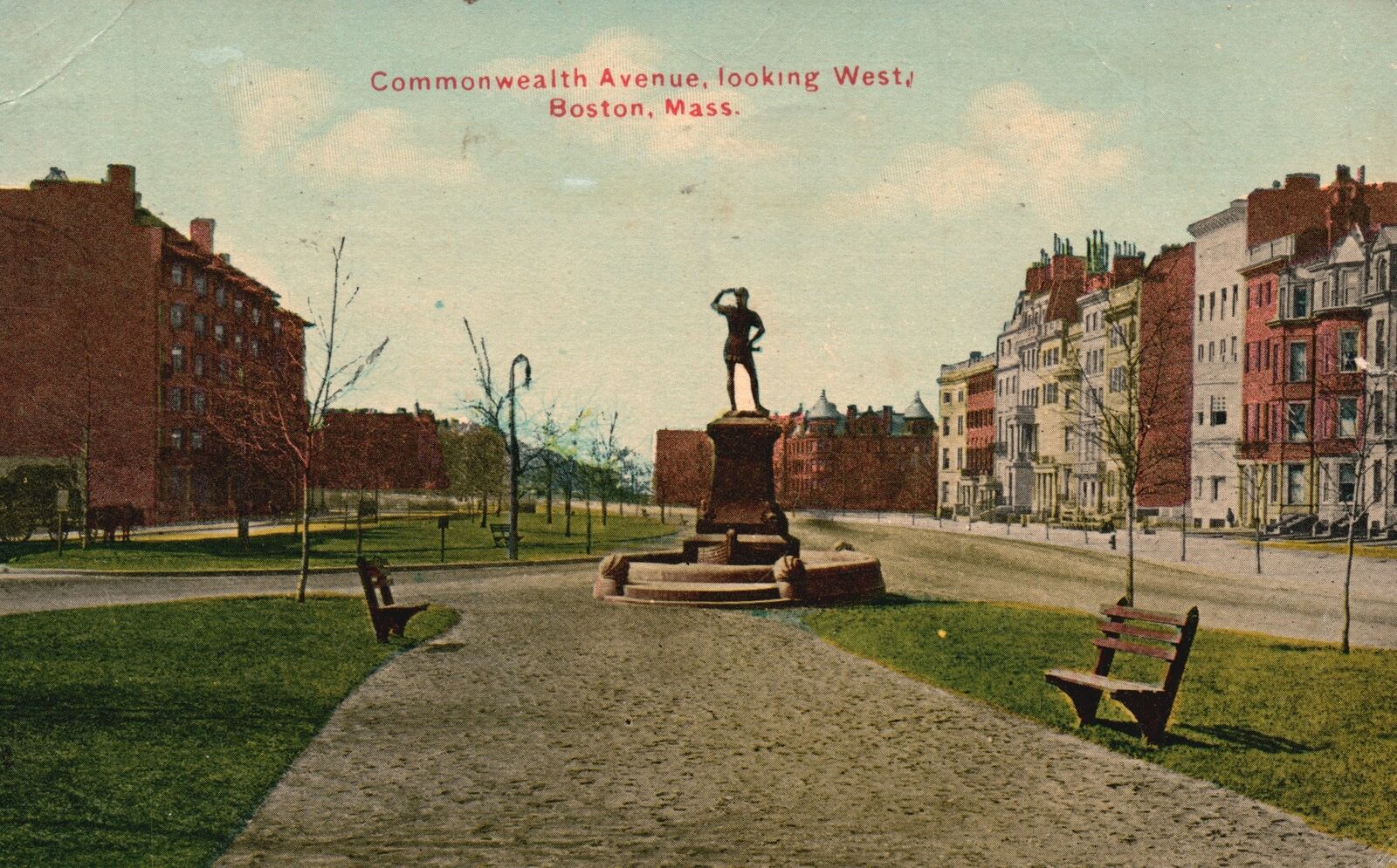 Vintage Postcard 1910\'s Commonwealth Avenue Looking West Boston Massachusetts MA