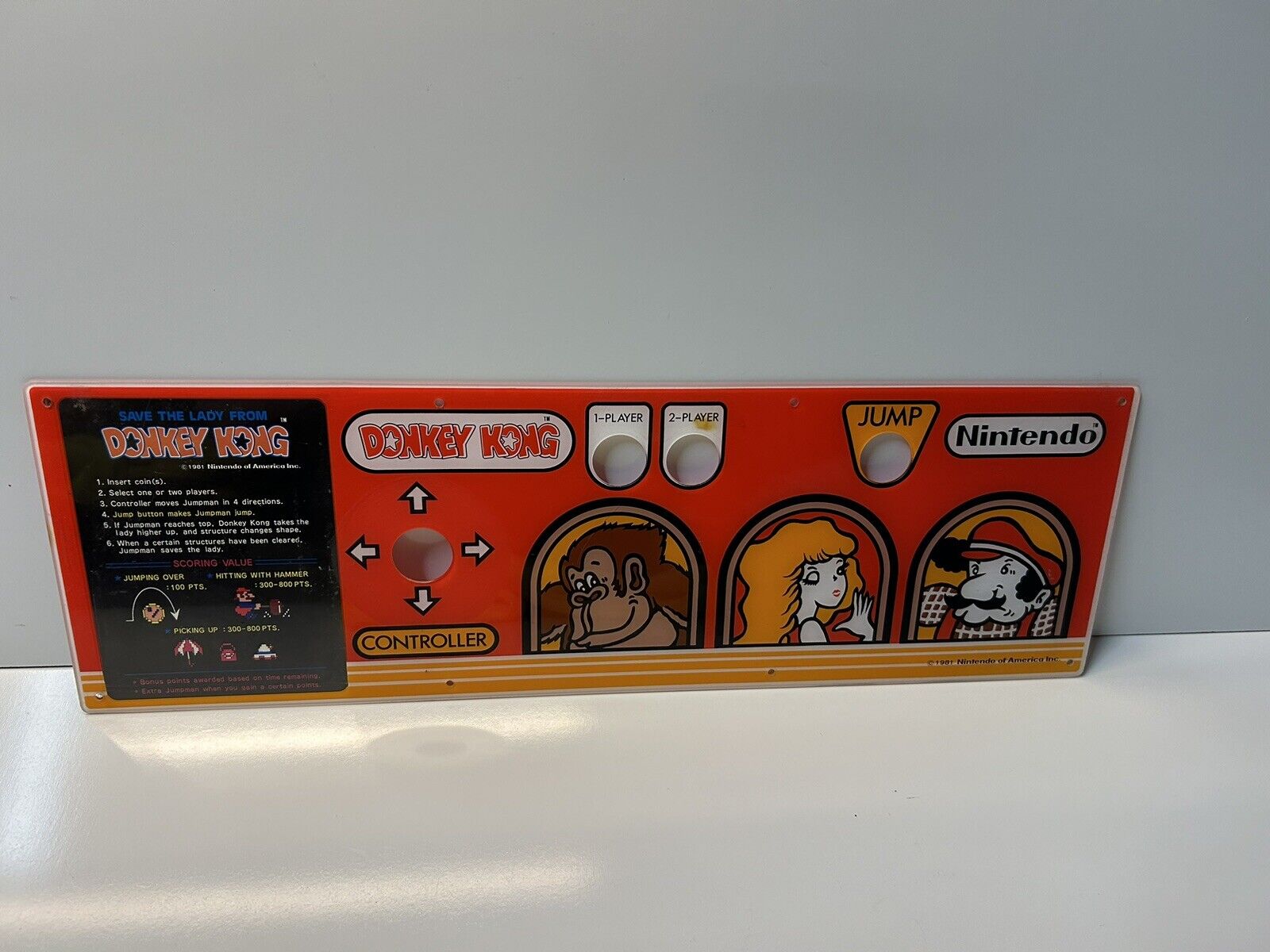 1981 Nintendo Donkey Kong Arcade Game Control Panel Original