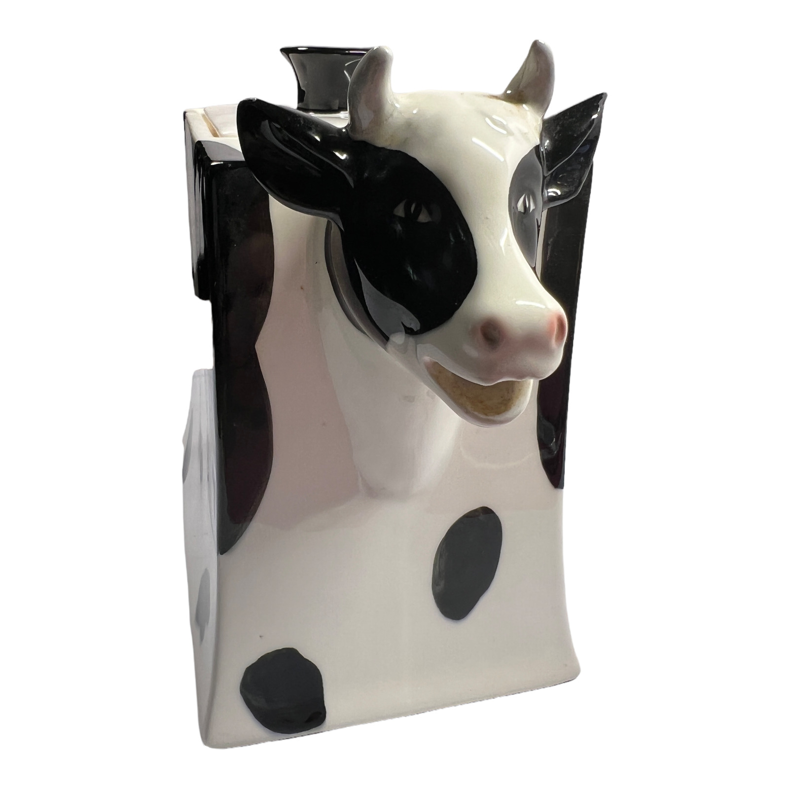 Vintage Department 56 Cow Now Tea Pot Black and White Spots 6 In Tall Country