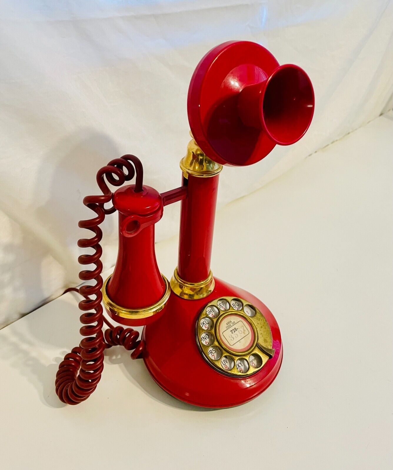 Vintage Retro Deco-Tel Candlestick Telephone Rotary Dial Phone Red UNTESTED