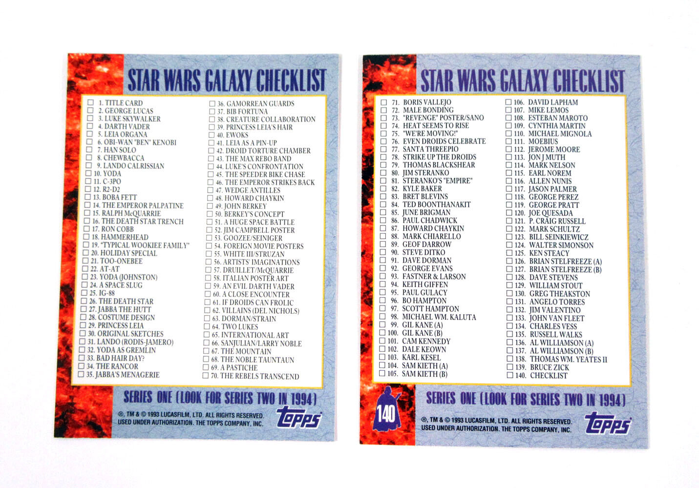 1993 Topps Star Wars Galaxy Rare Bend Em Variation Promo Checklist Nm/Mt