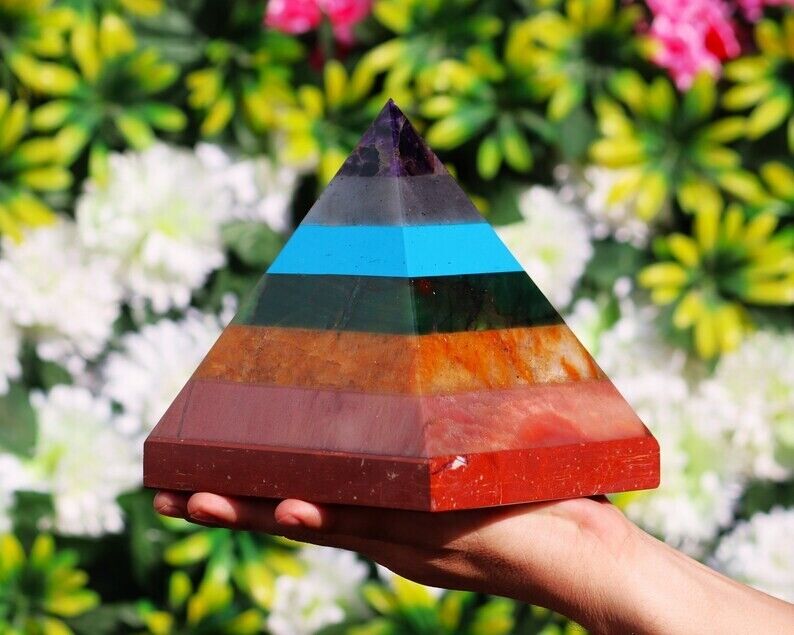 Large 6 Inches 150MM Natural Seven Chakra Metaphysical Healing Egyptian Pyramid
