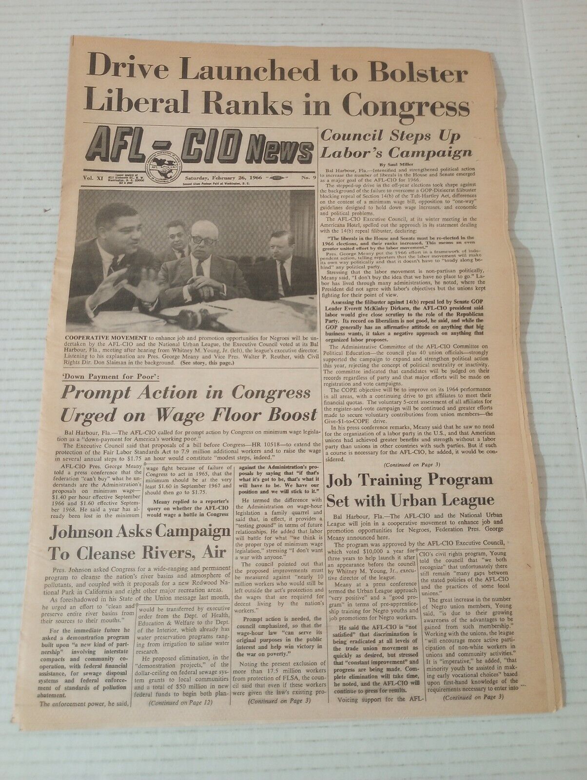 AFL-CIO Trade Union News Feb 26 1966 Johnson Asks Campaign To Cleanse Rivers Air