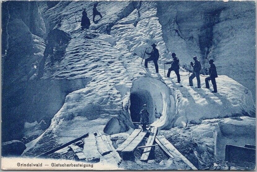 Vintage 1910s GRINDELWALD, Switzerland Postcard Mountain / Ice Climbing Scene