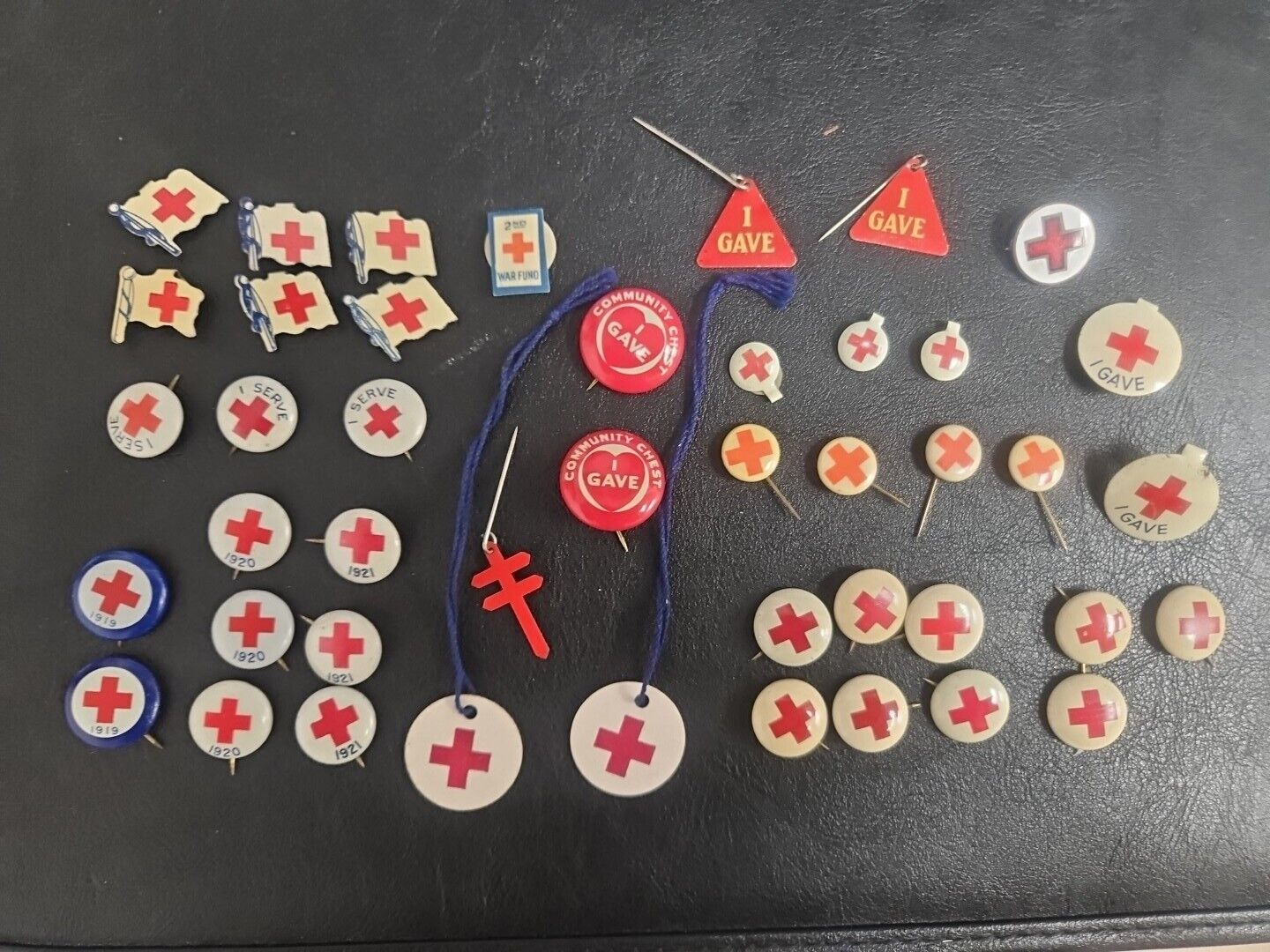 Set Of Vintage Red Cross Pins And Buttons 44 Pieces 