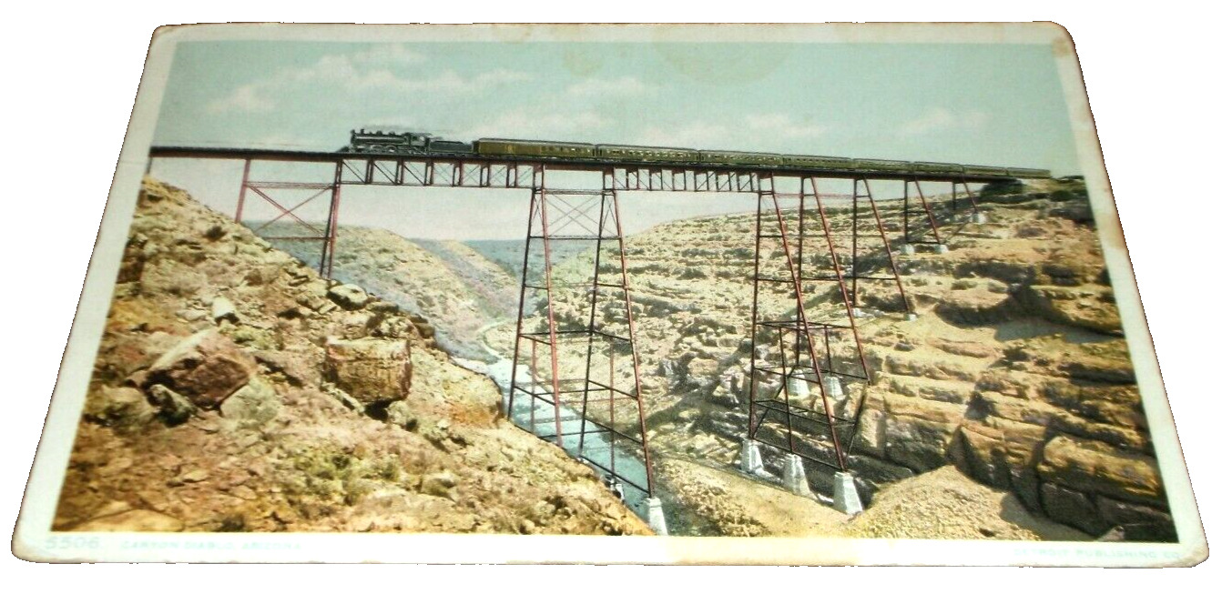 1911 SANTA FE ATSF TRAIN CANYON DIABLO POST CARD ALBUQUERQUE & ASH FORK RPO
