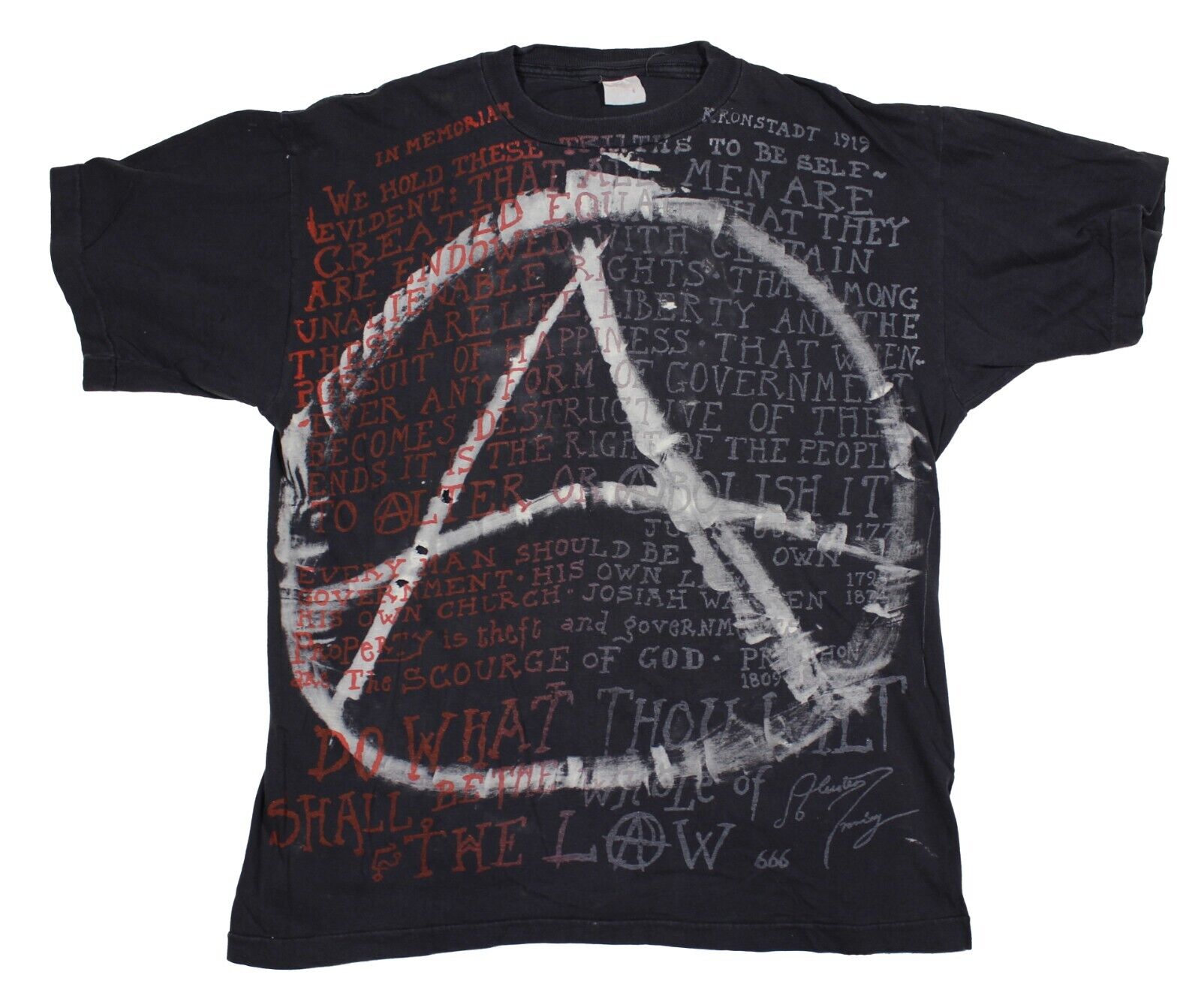 Anarchy – Rare Vintage T-shirt featuring several Anarchy quotes by 4 writers.