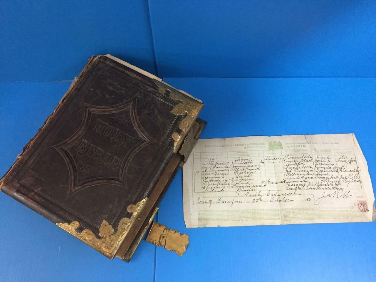 Antique 1800s Family Bible Scott & Coupland Caerlaverock Dumfriesshire Scotland