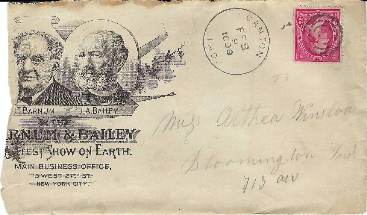Historical ephemera dated 1899, Barnum and Bailey envelope