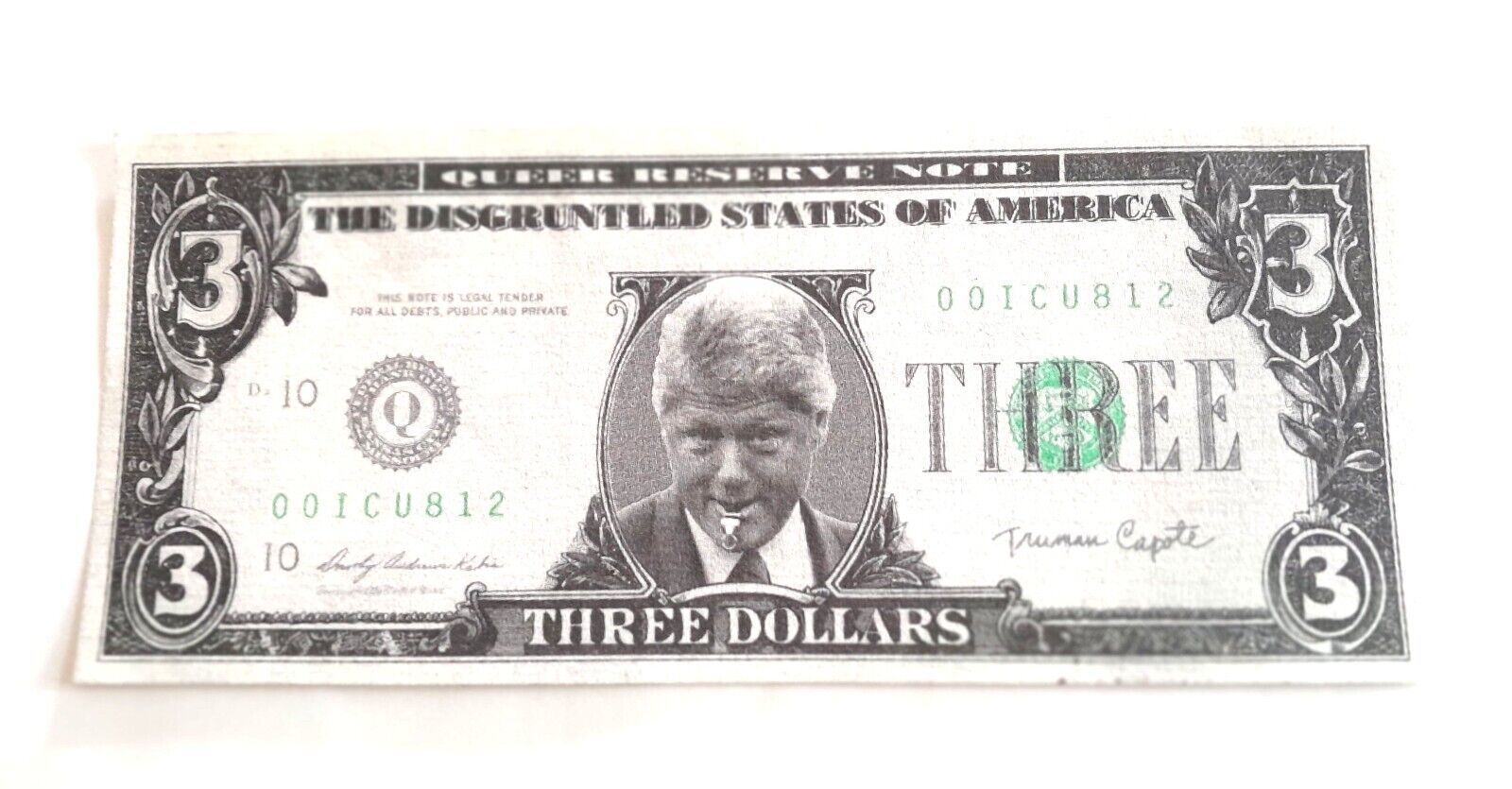 1993 President Bill Clinton $3 dollar bill Novelty Item