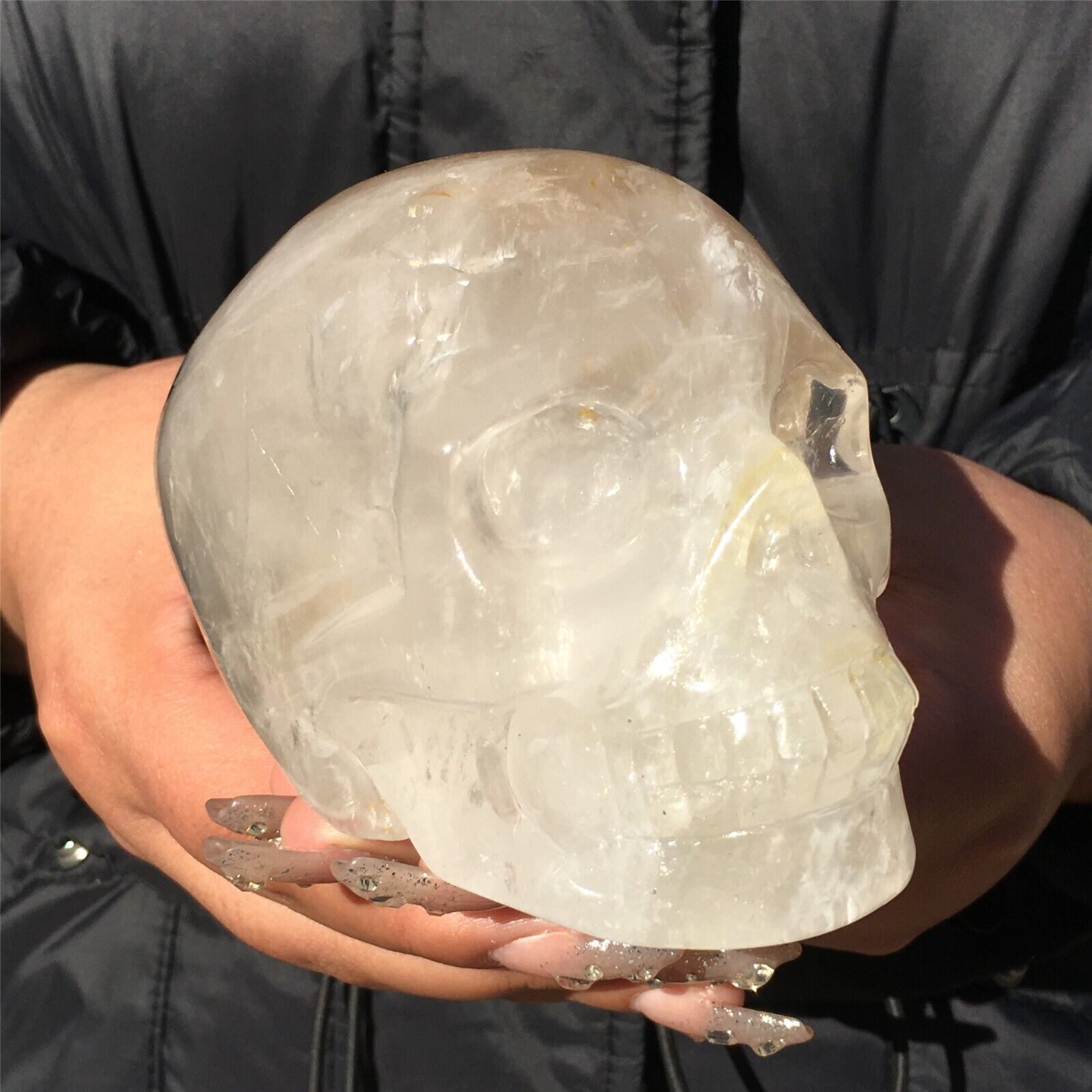750g Natural clear quartz carved skull quartz crystal Reiki healing gem XK2425