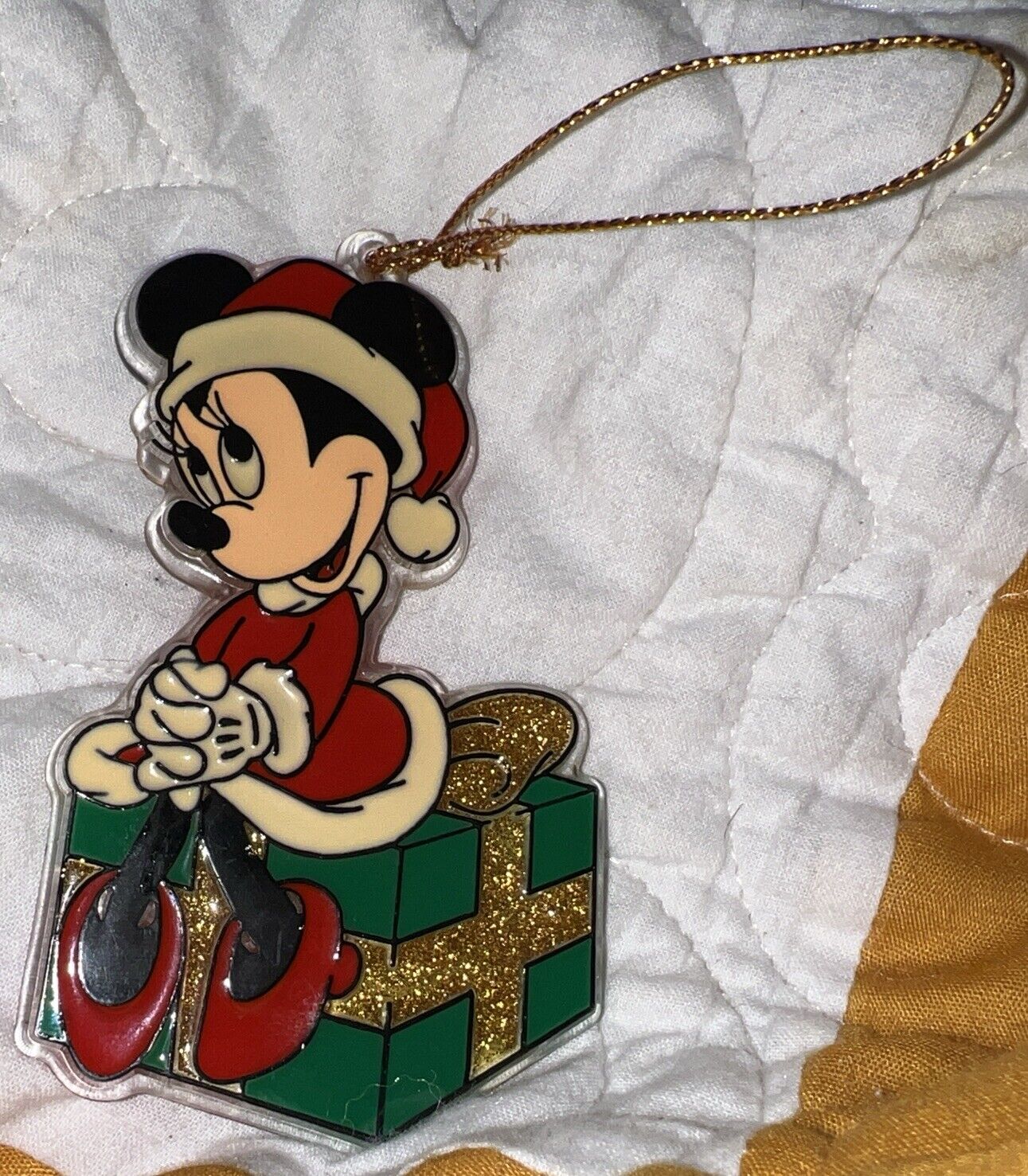Vintage Disney Minnie Mouse Resin Stained Glass Suncatcher Christmas Ornament