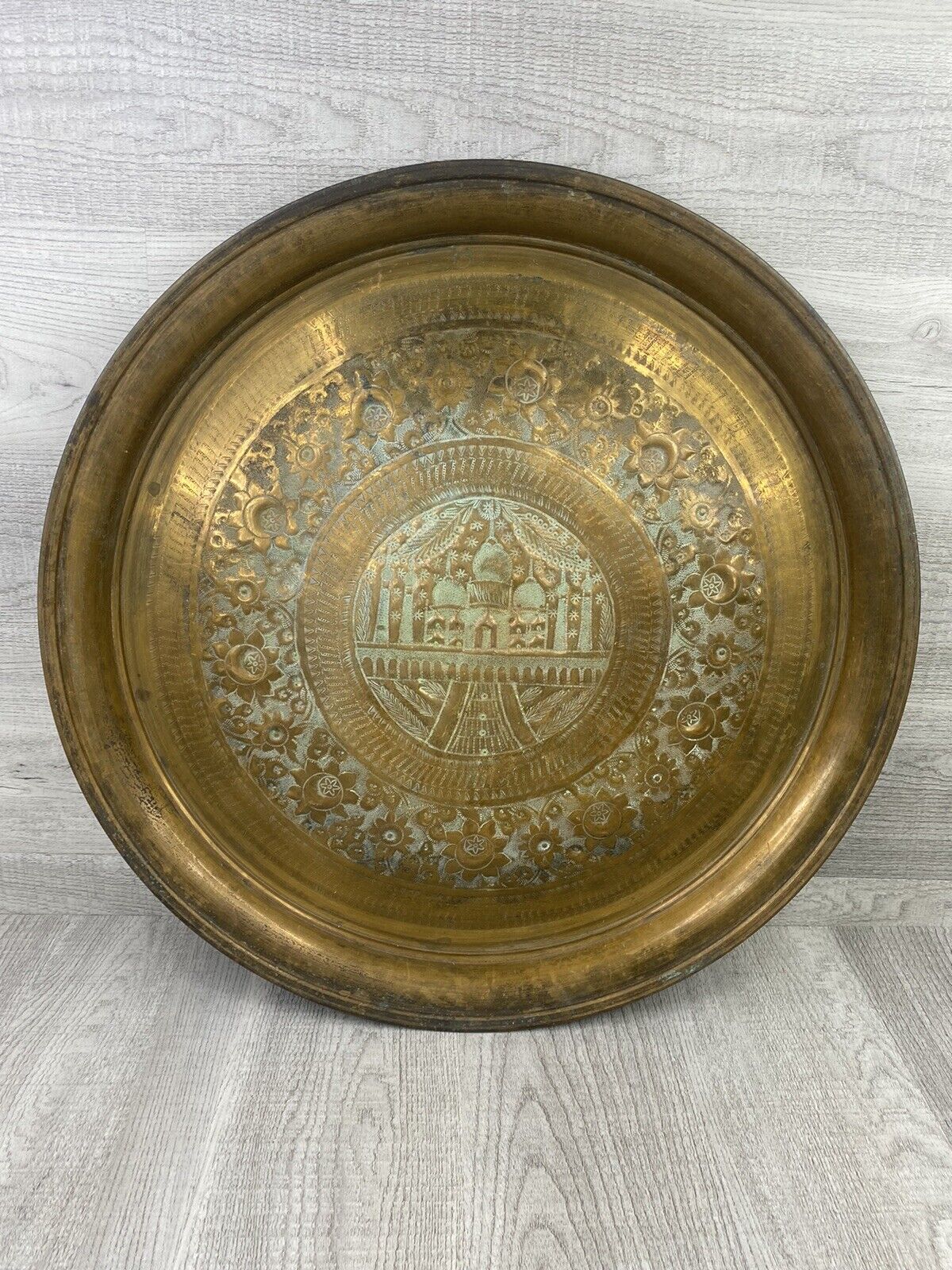 Vintage Copper Tray Hand Hammered Platter Round 22.5 inch diameter Vintage 22.5”