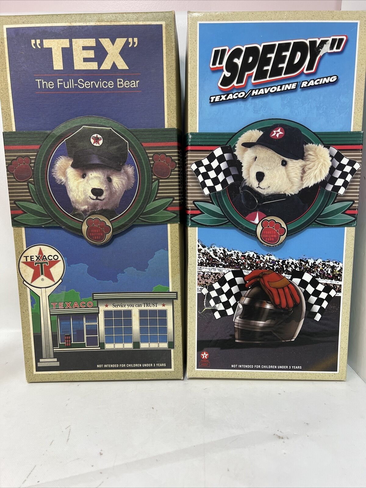 Texaco/Havoline Racing Bear & Full Service Bear Original Box And Tags Set Of 2