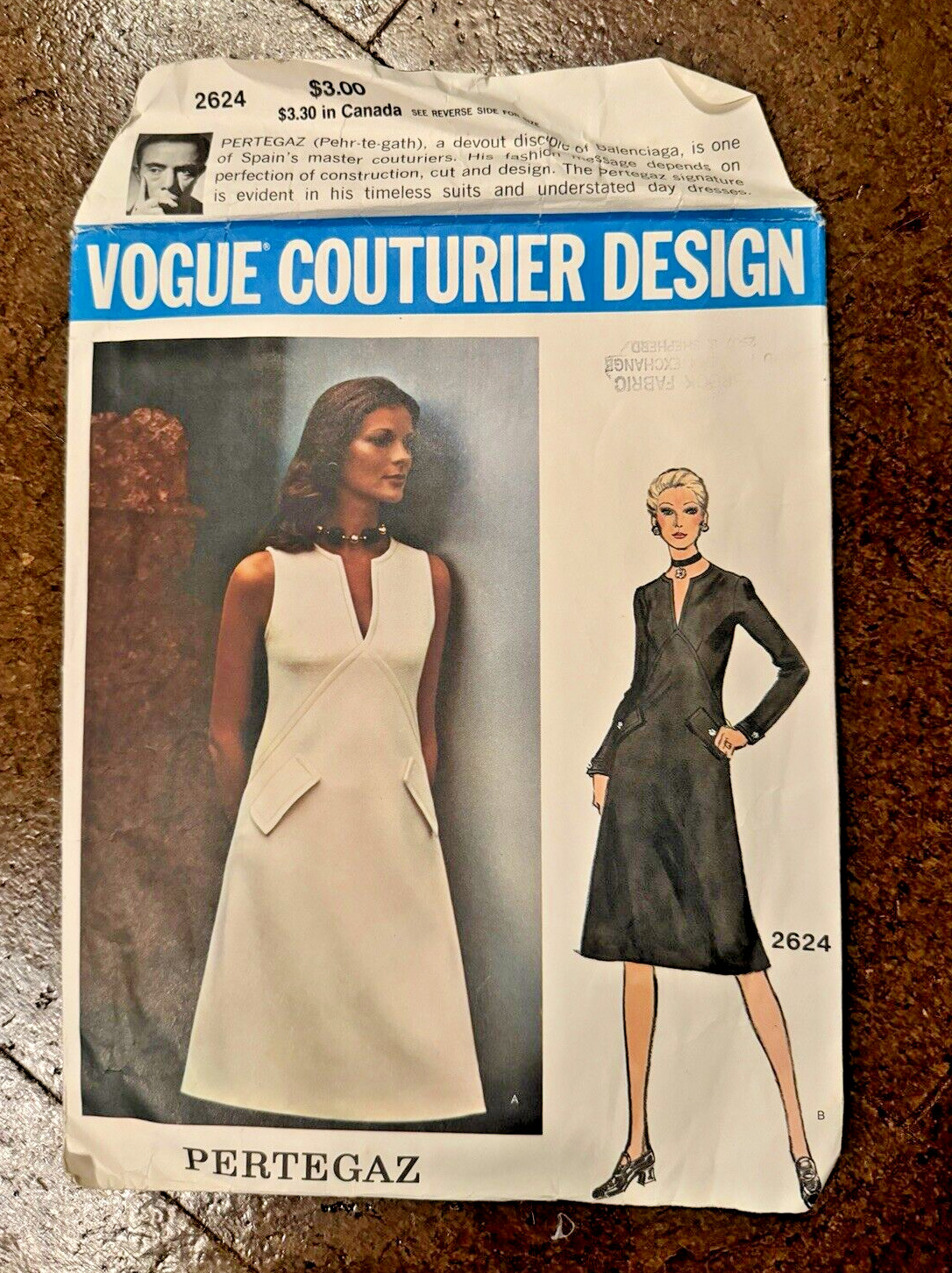 Vintage Vogue Couturier Design Pattern Pertegaz Dress Mod 60s 2624 CUT