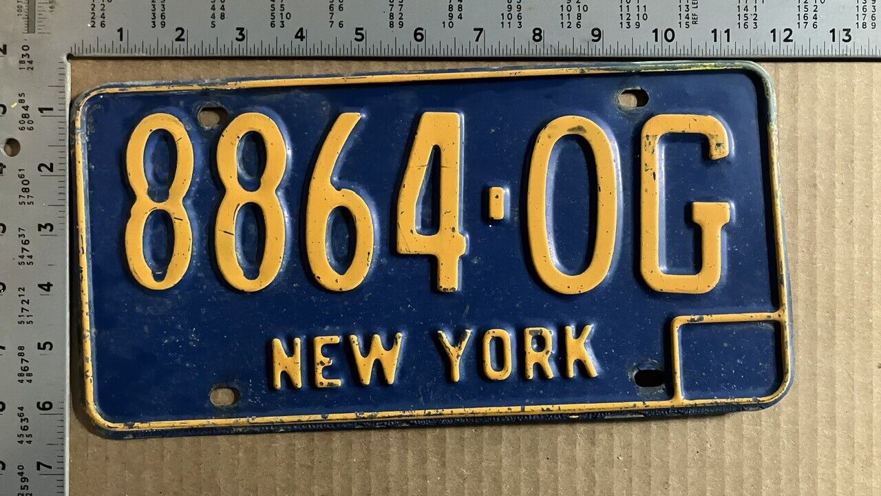 1966 New York license plate 8864-OG stamped diagonal PRISON QUALITY 13015
