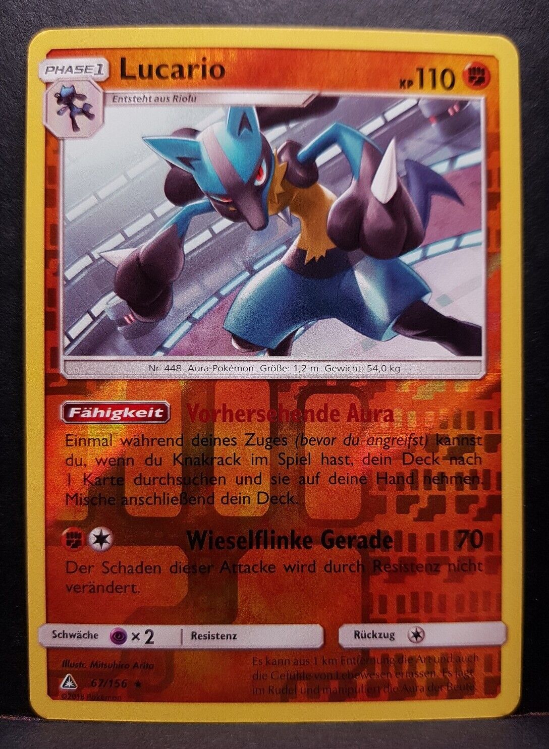 Lucario 67/156 Ultra Prism Reverse Holo Pokemon Pokemon Card German Near Mint
