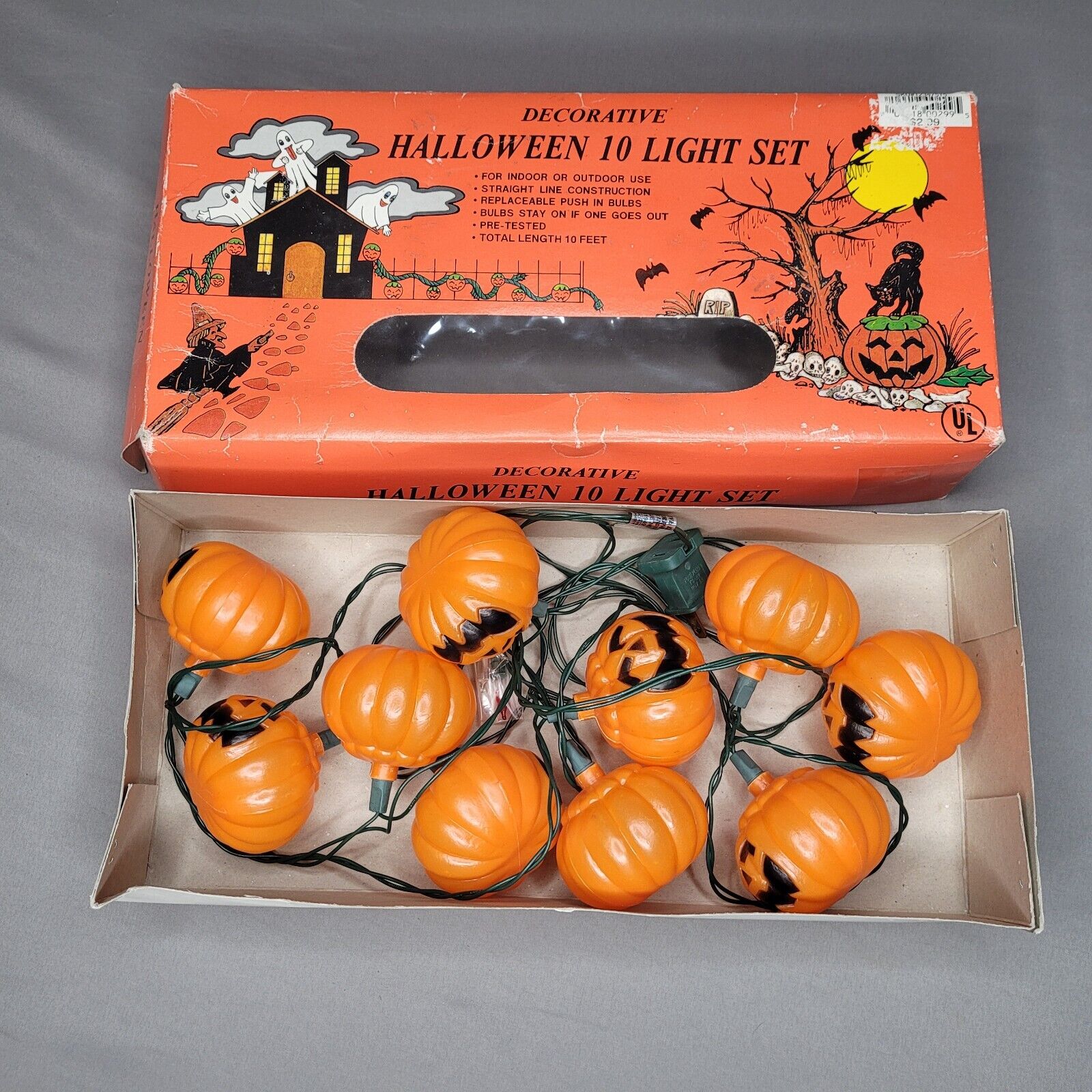 Vintage Halloween Light Set 10 Decorative Jack O Lantern Pumpkins Tested Works