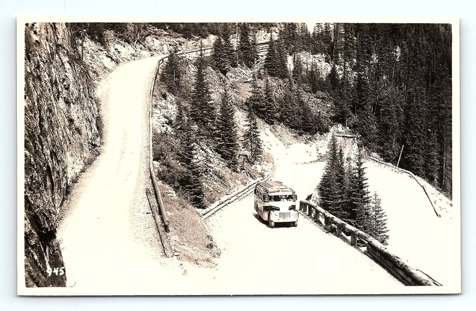 British Columbia The Switchback Yoho Valley Road Postcard RPPC VTG Bus  pc107
