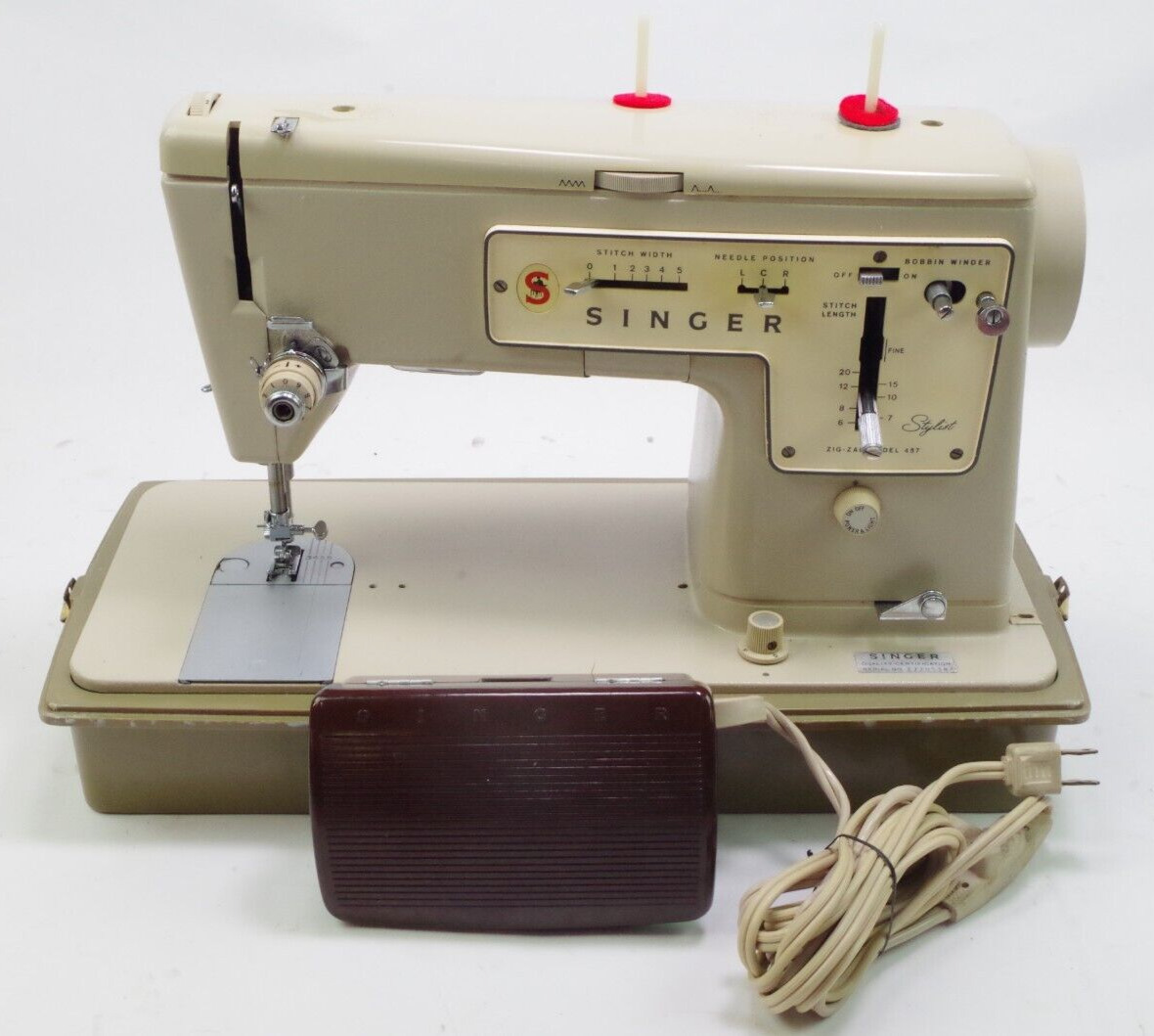 Vintage Singer Sewing Machine Model 457 Tested Working With Pedal & Case