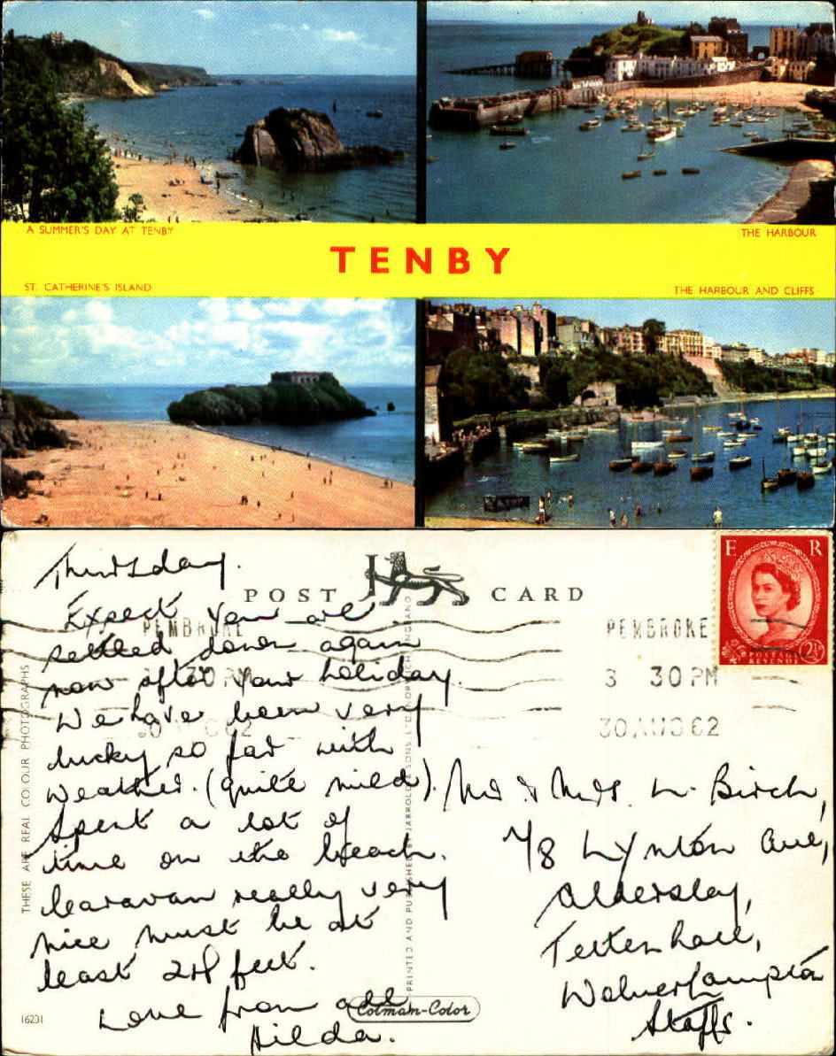 Tenby Pembrokeshire West Wales UK multi-view postcard mailed 1962