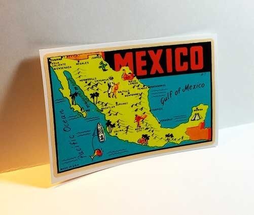 Map of Mexico Vintage Style Travel Decal / Vinyl Sticker, Luggage Label