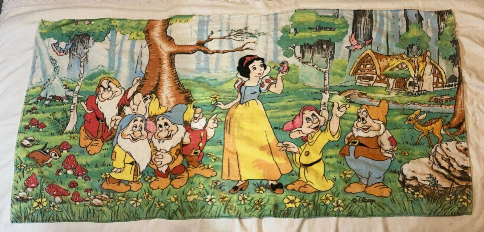 Rare Vintage Disney Exclusive Snow White & 7 Dwarfs Beach Bath Towel 60 x32
