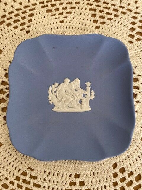 1956 Vintage Wedgwood Blue Jasperware Square Trinket Dish