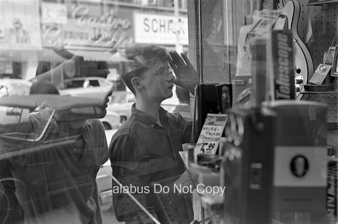 Orig 1960\'s Film NEGATIVE View of Teen Boys Looking into Store Window Boston MA