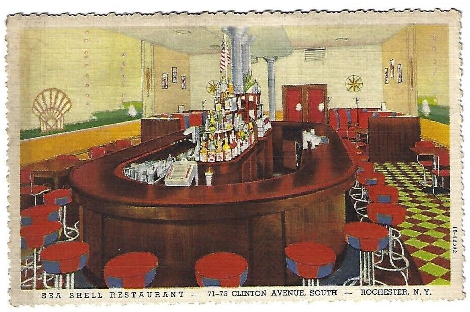 Rochester NY Sea Shell Restaurant 71-75 Clinton Ave. Pre 1952 Linen Postcard