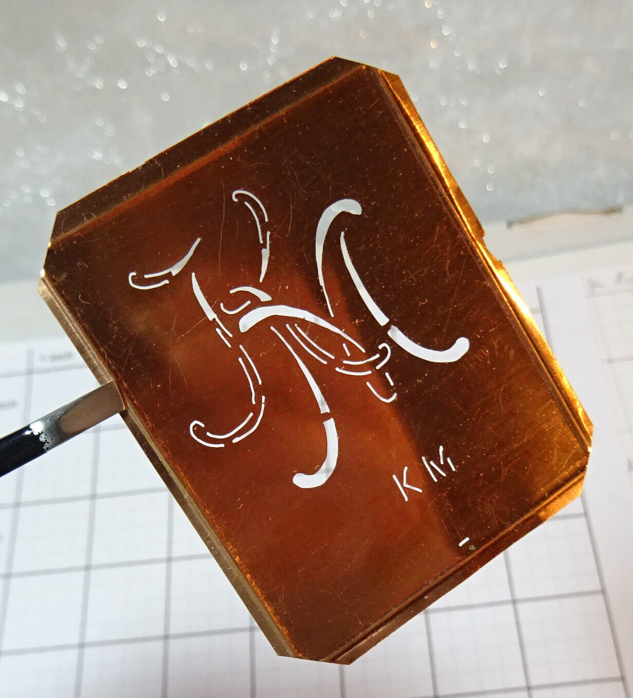KM K M MK monogram initials letter antique copper stencil VTG family genealogy