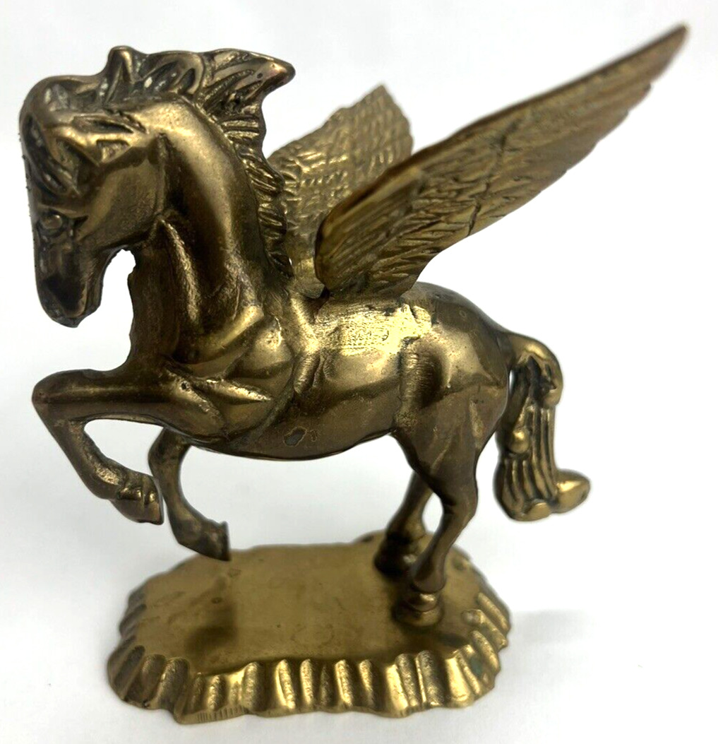  Vtg Solid Brass Pegasus Figurine Winged Flying Horse Mythical Fantasy Animal 