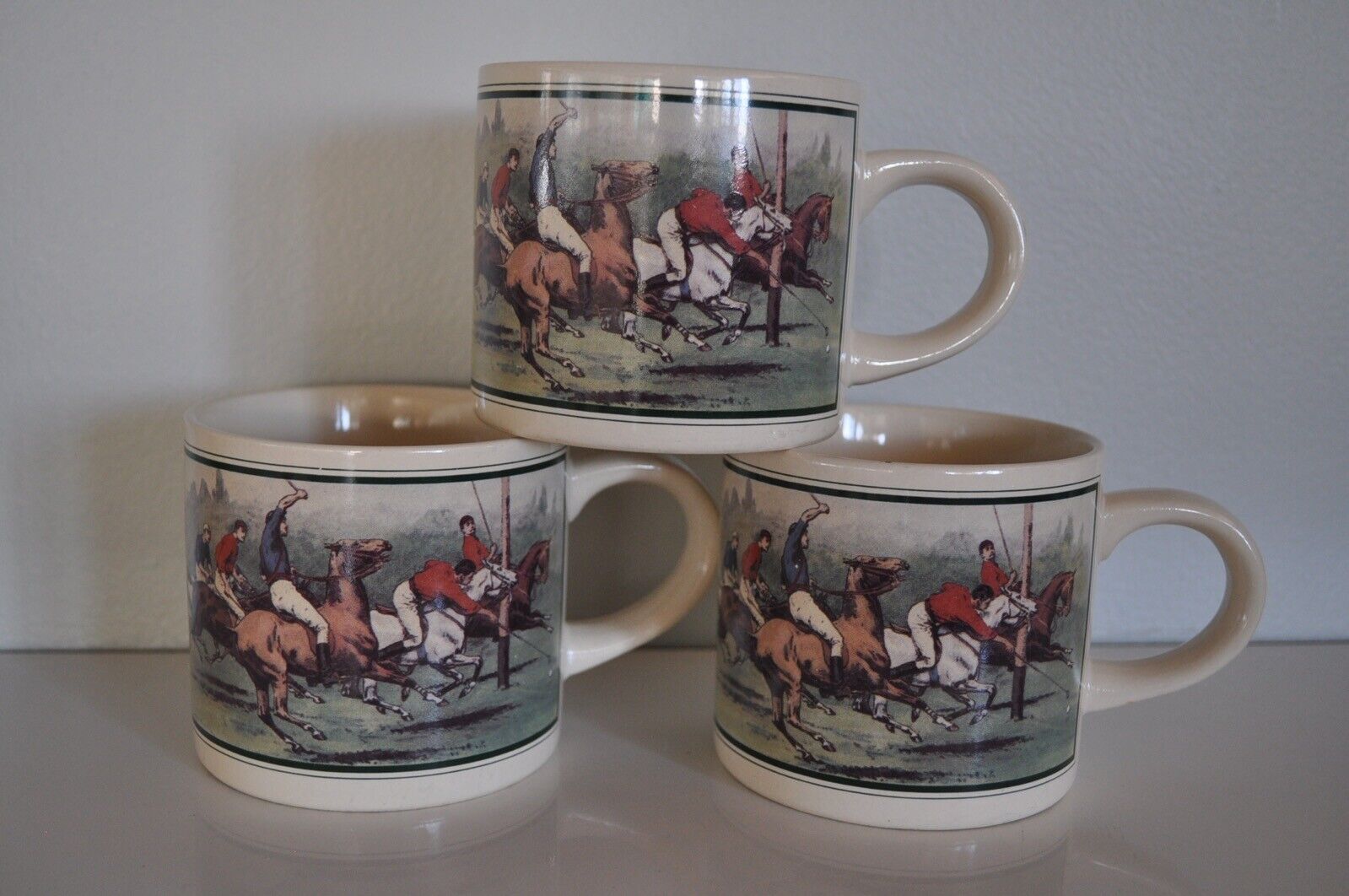 Vintage Polo Mugs Set of 3 Made in Korea Ceramic Mugs - 