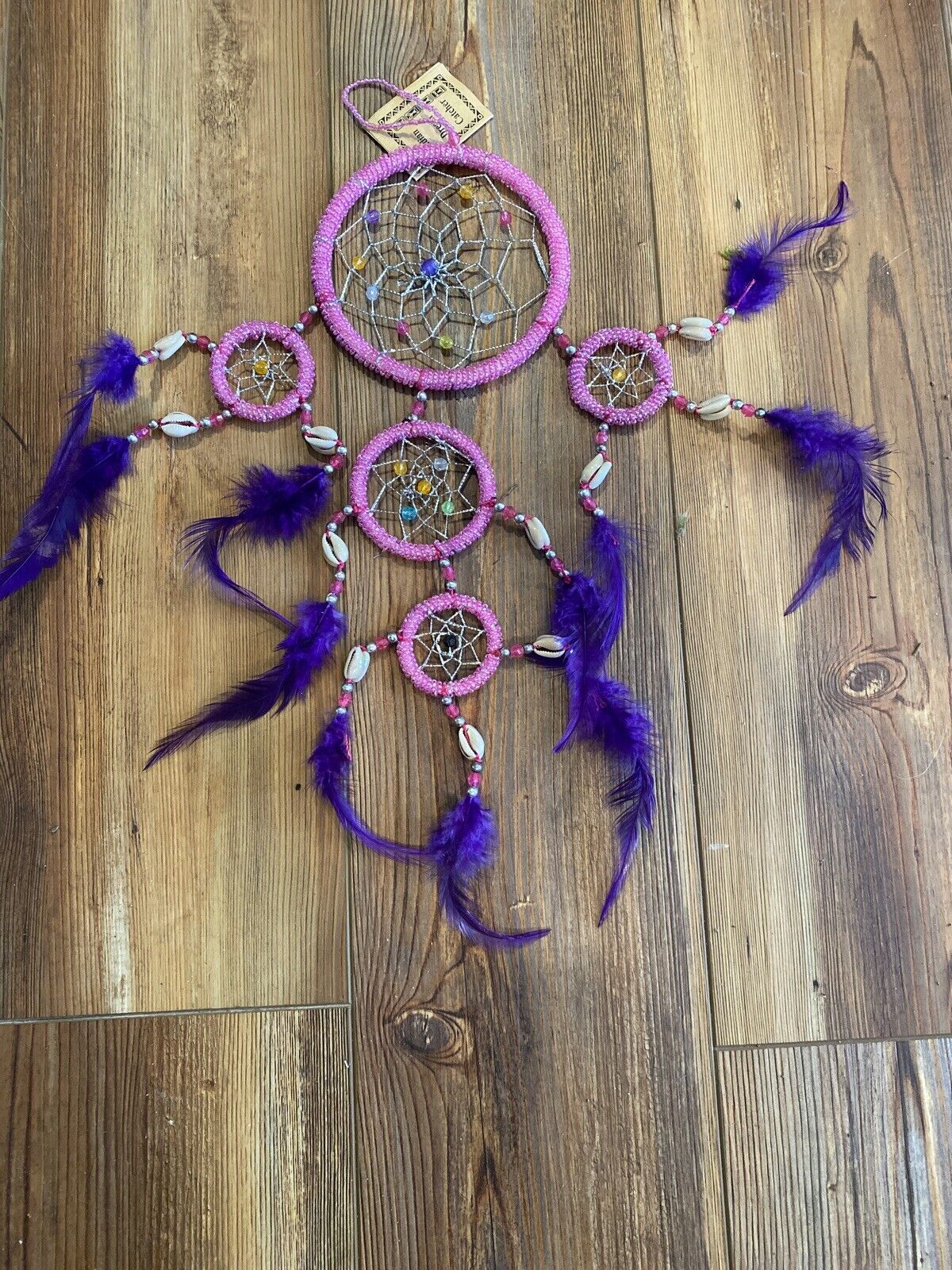 Dream Catcher Bead Feathers Shells Purple Pink Native American