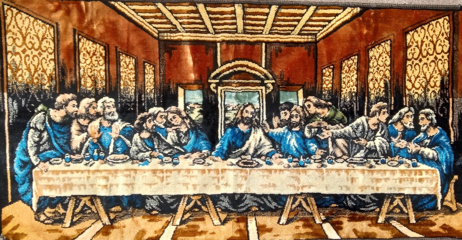 The Da Vinci Last Supper Jesus Dining Woven Tapestry Wall Hanging Art Decor VTG