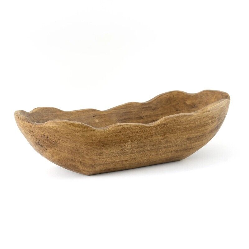 Indoor Carved Mid-Tone Brown Wood Decorative Dough Bowl,15.2” x 6.2” x 4.1”