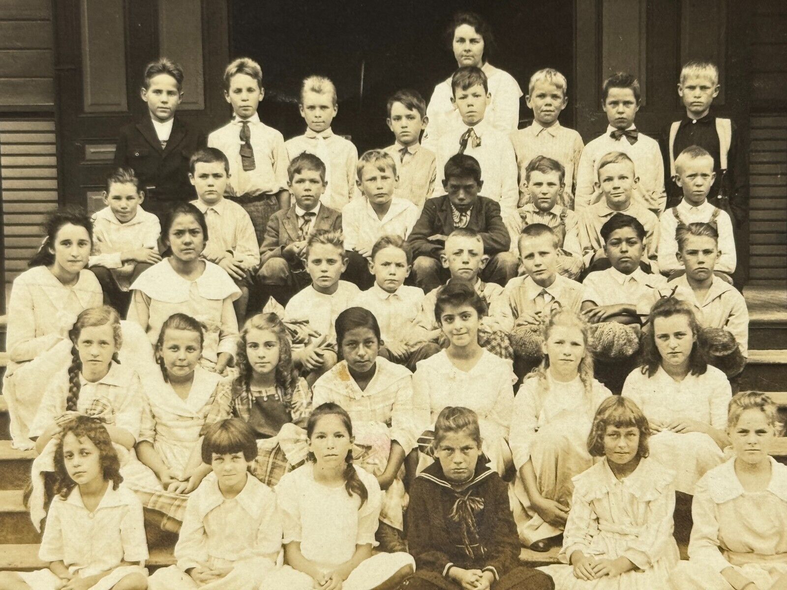 2R Photograph Group Class School Teacher Kids Boys Girls 1910-20's RPPC Postcard
