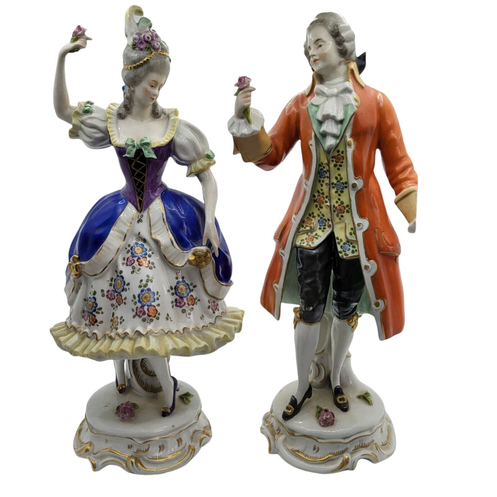 Scheibe Alsbach Kister German Hand Painted Porcelain Dancing Rose Figurine Pair