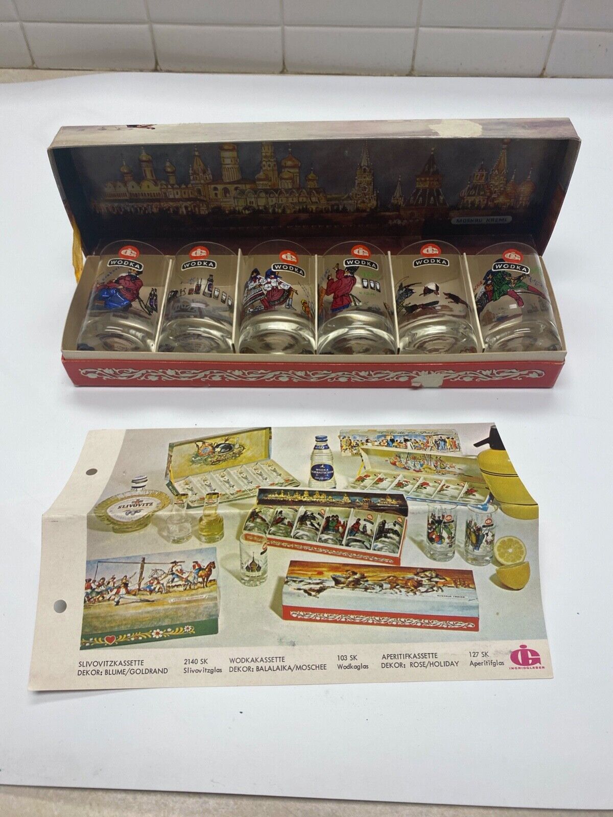 Vintage Box of 6 Ingridhutte Wodka Shot Glasses