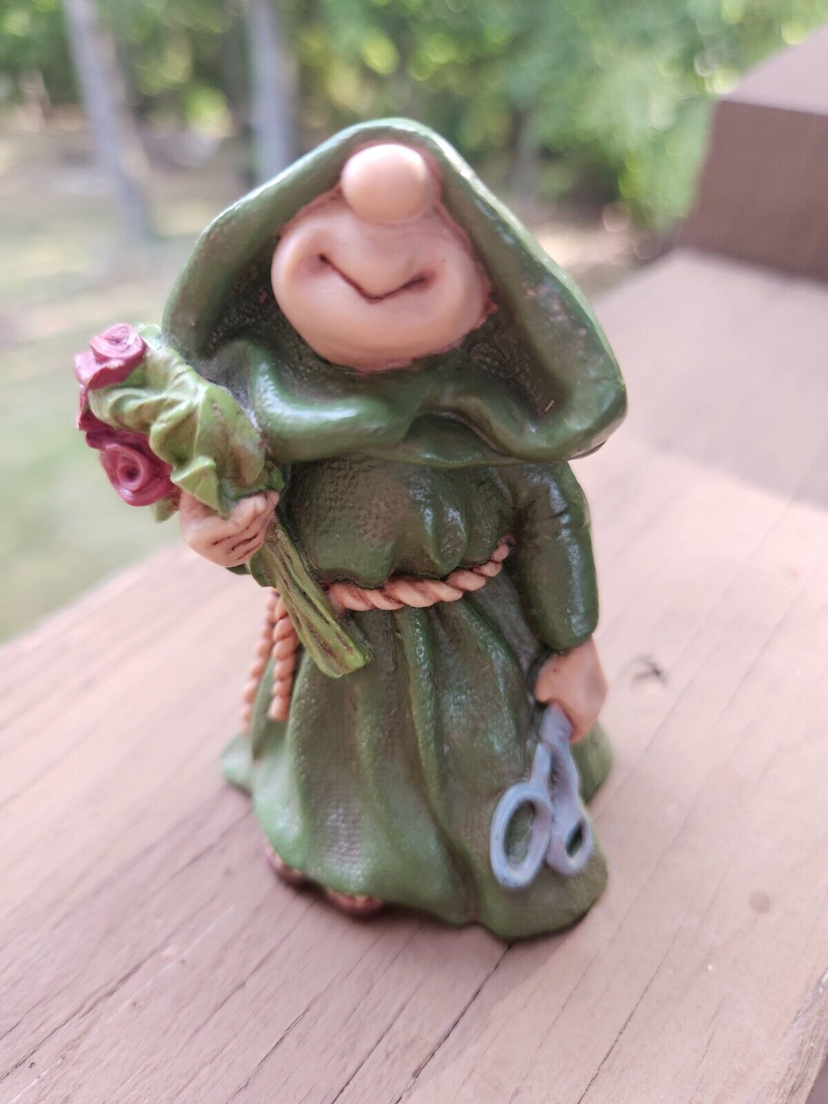 Vintage 90's Friar Folk Figurine by GC Maureen Monks Green Robe Monk