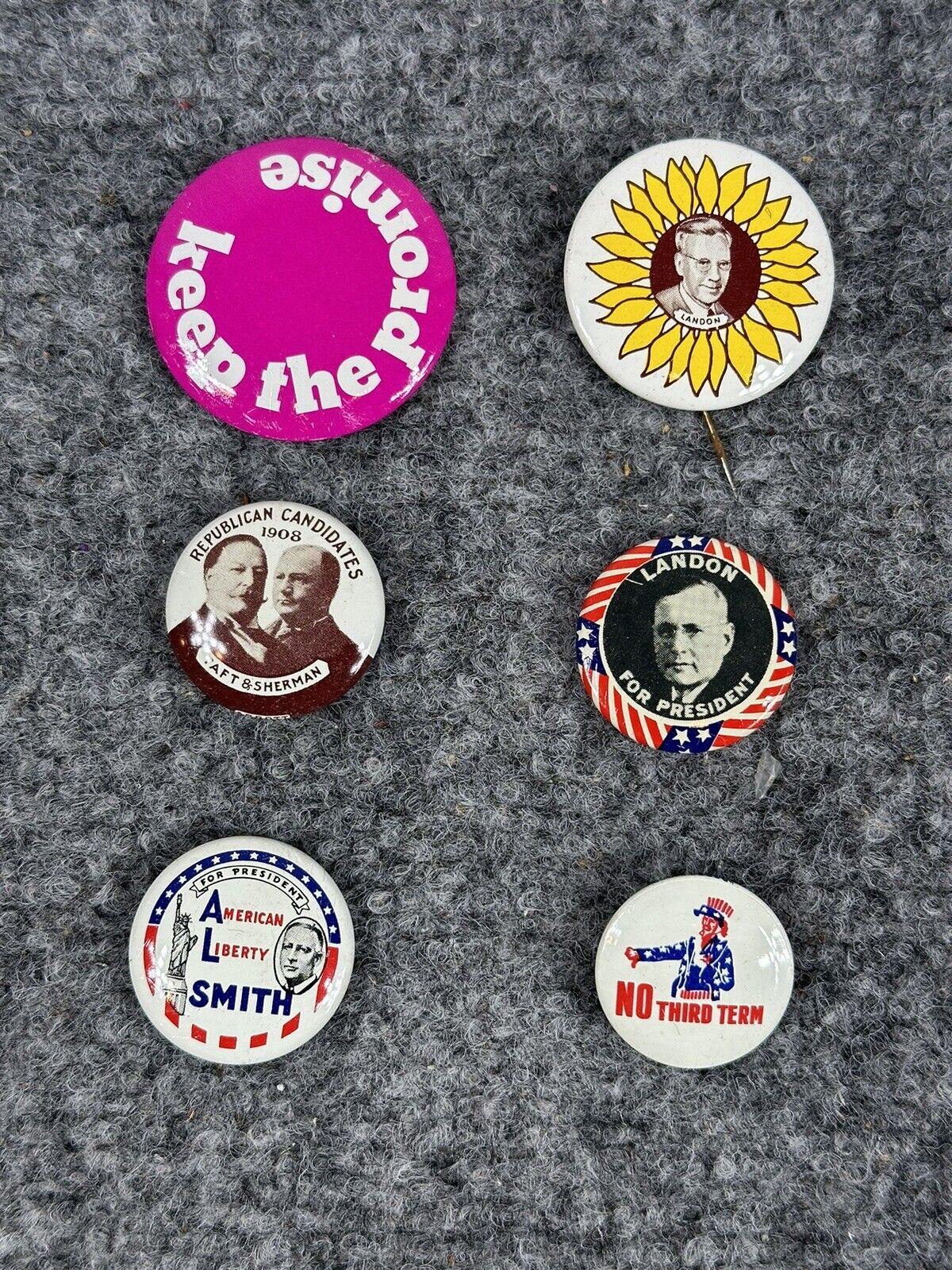 Vintage 6 Political Reproduction Presidential Campaign Buttons Pinbacks 1968