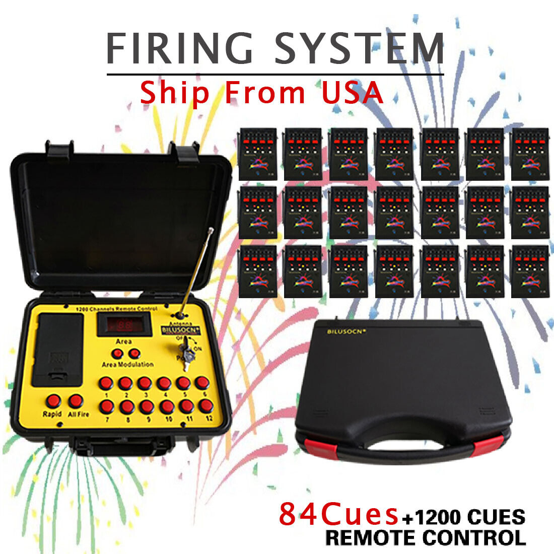 84 Cues fireworks firing system Ship From USA 500M ABS Waterproof Case Control