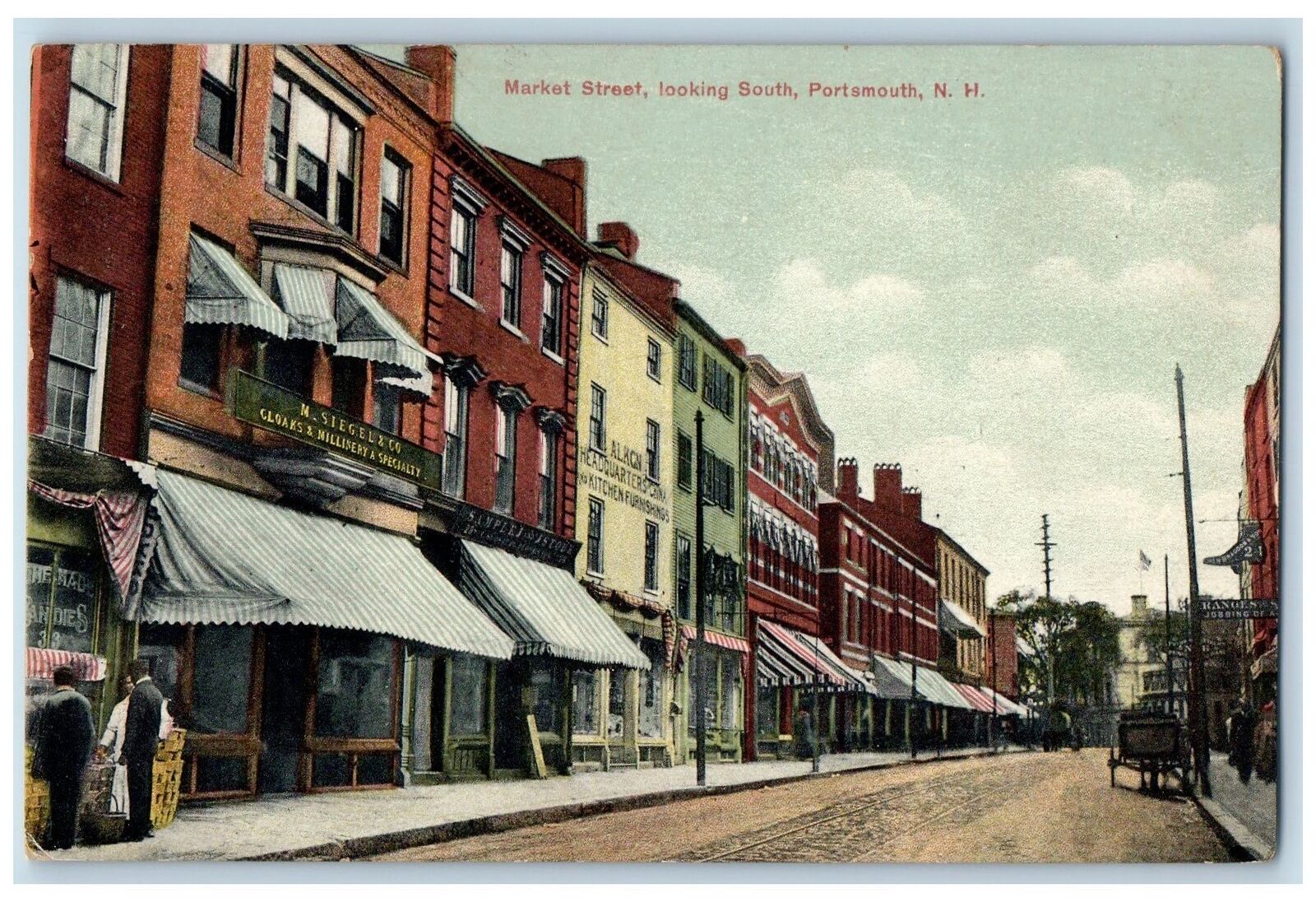 c1920s Market Street Looking South M. Siegel & Co. Cloaks Portsmouth NH Postcard