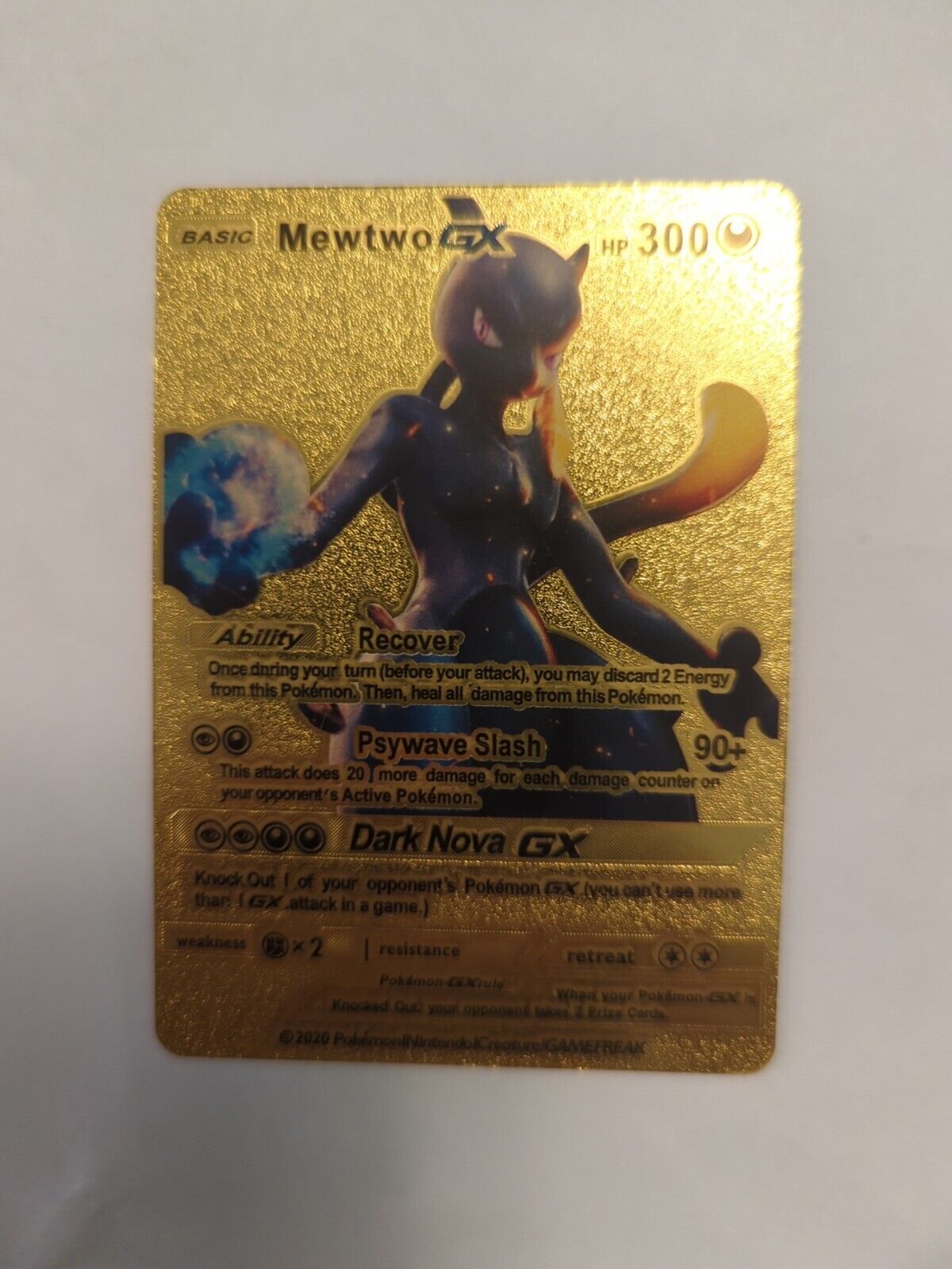 Mewtwo GX Gold Foil Fan Art Display Card Dark Nova 300 HP, 
