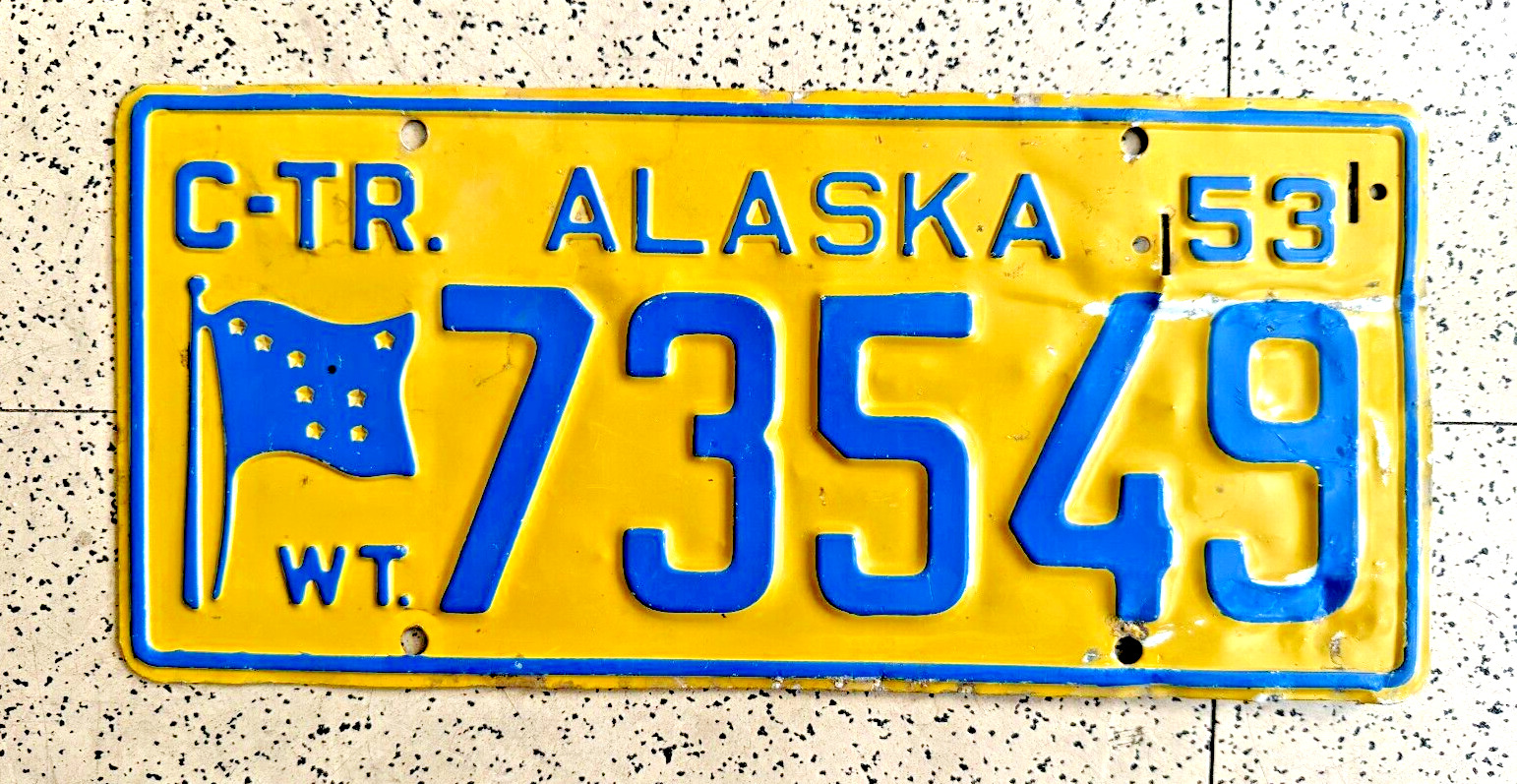1953 ALASKA license plate — ORIGINAL BRILLIANT SUPERB vintage antique auto tag