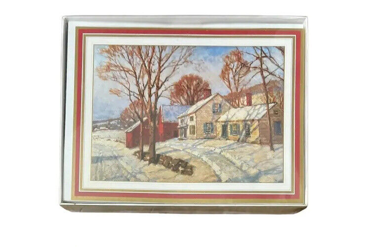 Vtg Caspari Christmas Cards Marshall Fields NIB 25 Unused Snowy Home Scene Rare